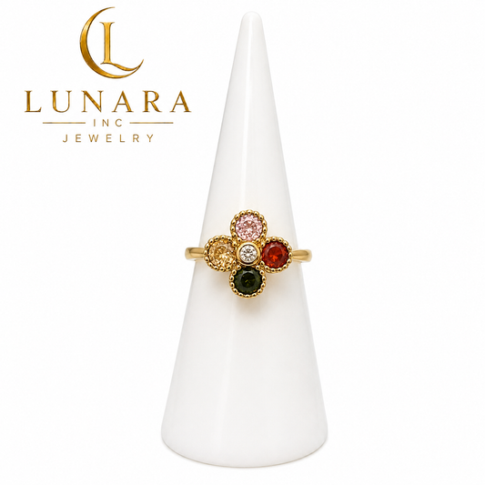 Multicolor Clover Crystal Ring