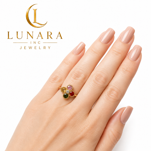 Multicolor Clover Crystal Ring