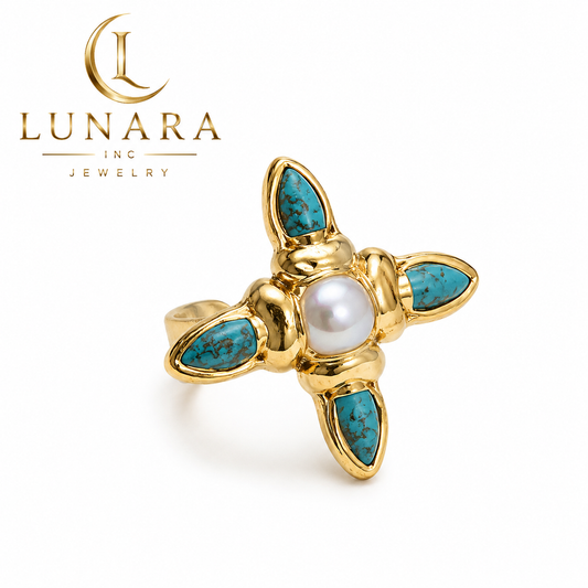 ✨ Turquoise & Pearl Statement Ring