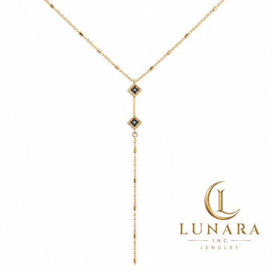 Midnight Blue Geometric Lariat Necklace