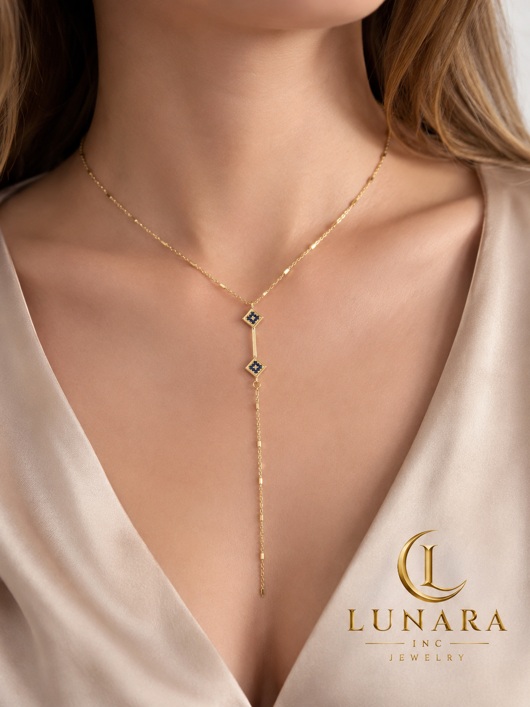 Midnight Blue Geometric Lariat Necklace