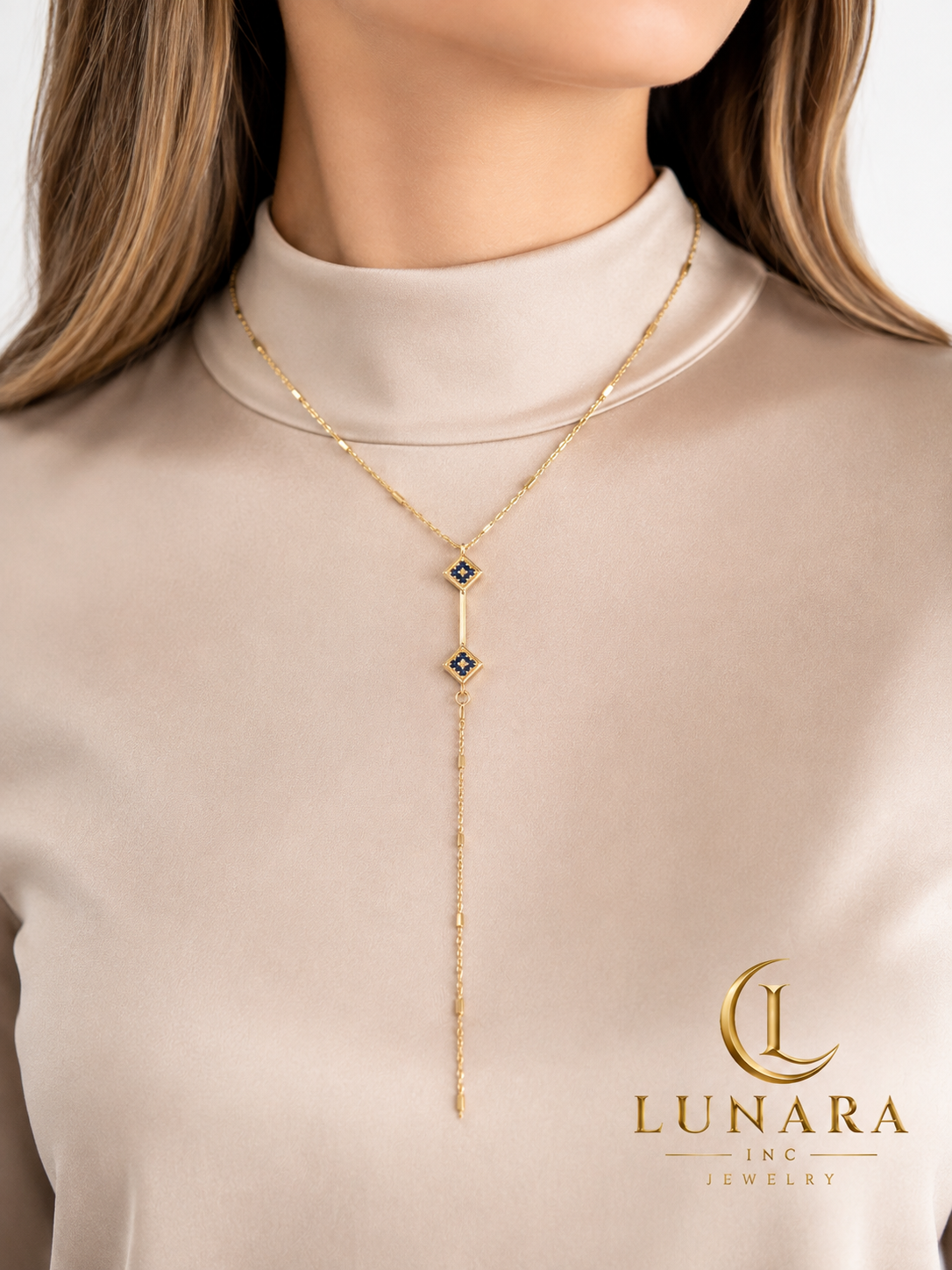 Midnight Blue Geometric Lariat Necklace