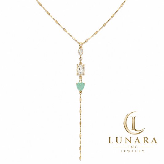 Turquoise Heart Crystal Lariat Necklace