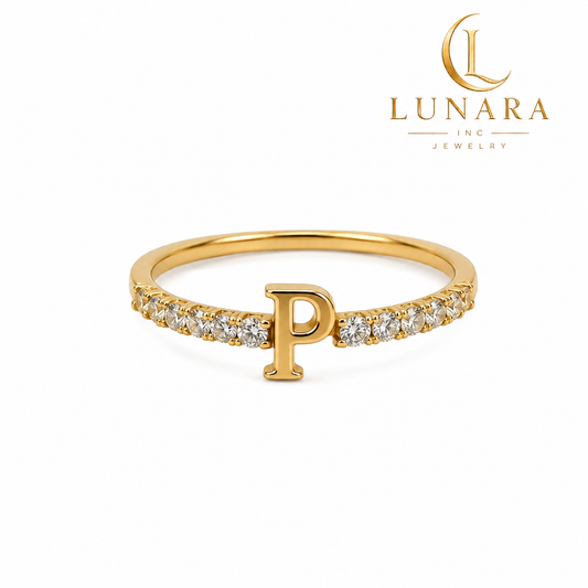 Gold Initial “P” Crystal Ring