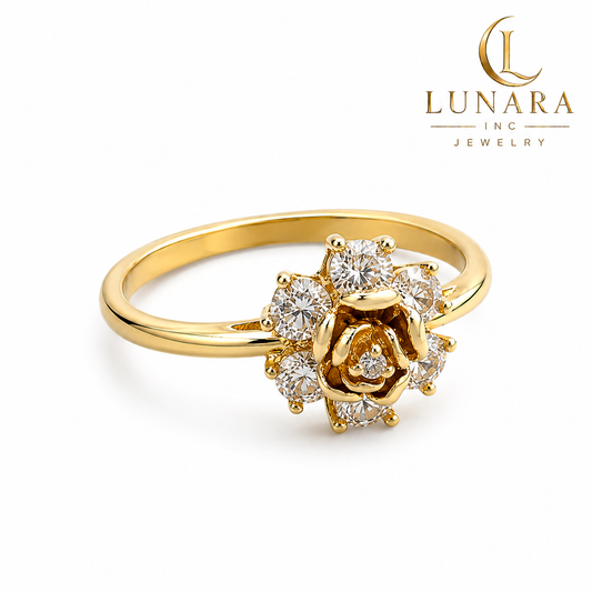 Golden Rose Crystal Ring