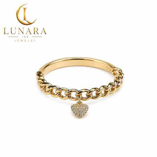 ✨ Cubic Zirconia Heart Chain Ring