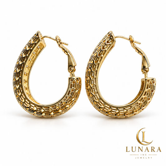 Elegance Openwork Gold Hoop Earrings