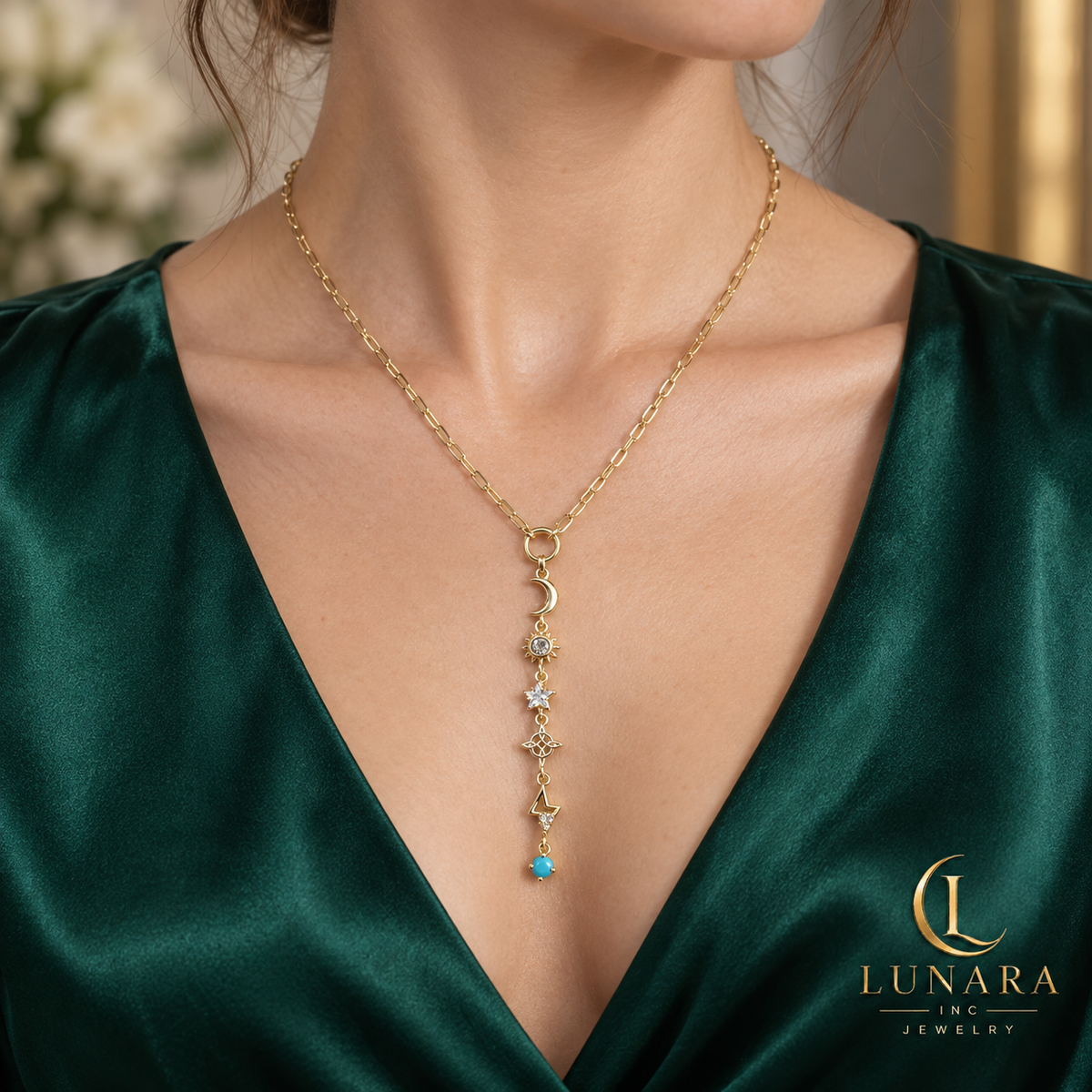 Celestial Turquoise Lariat Necklace