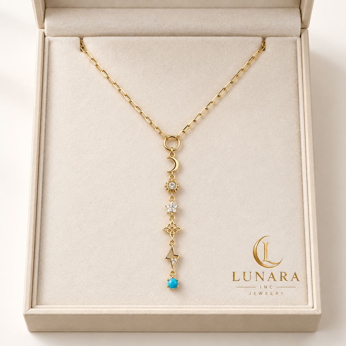 Celestial Turquoise Lariat Necklace