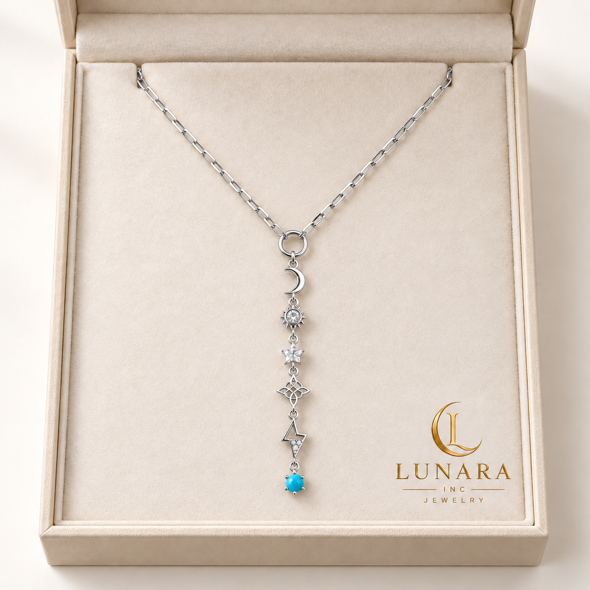 Celestial Turquoise Lariat Necklace