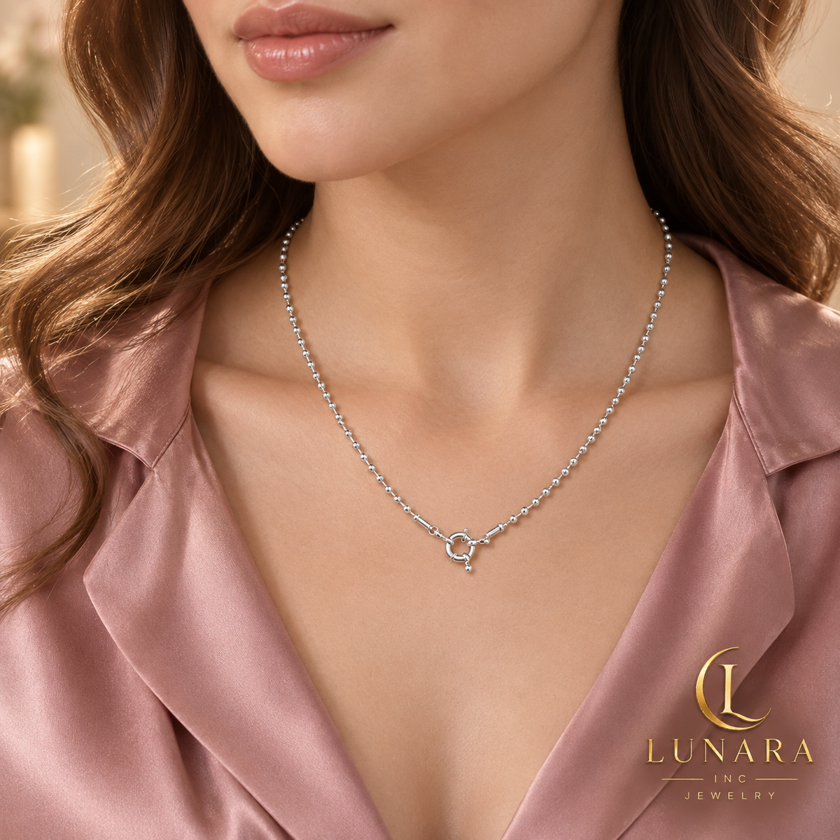 Front Clasp Beaded Chain Necklace