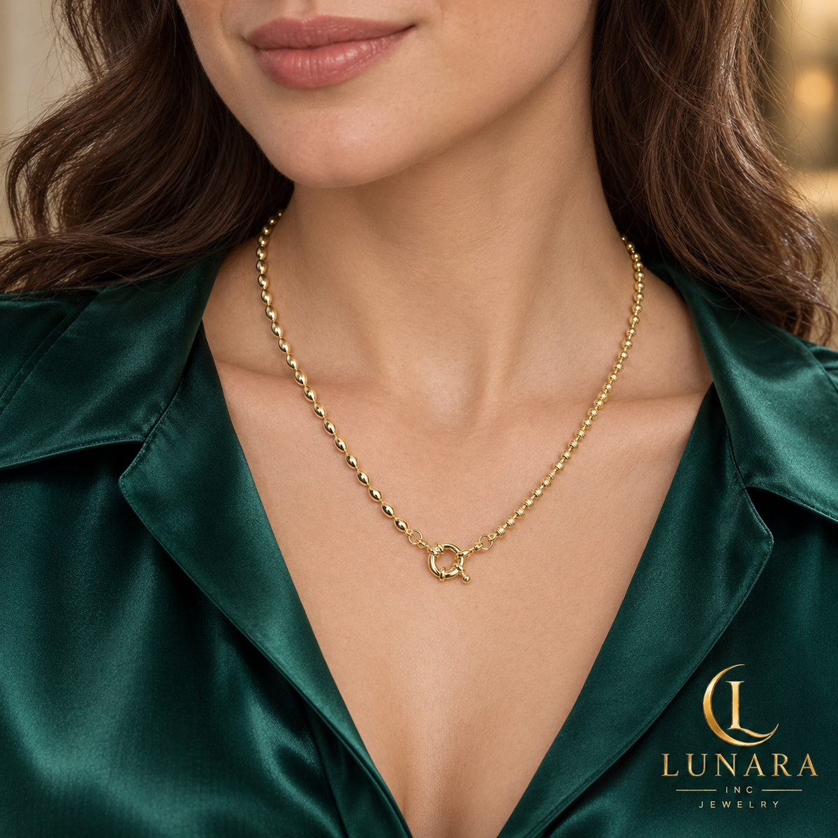Front Clasp Beaded Chain Necklace