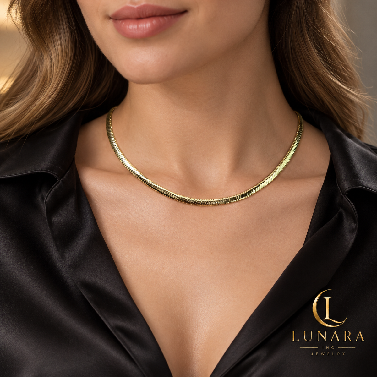 Gold Flat Snake Chain Necklace