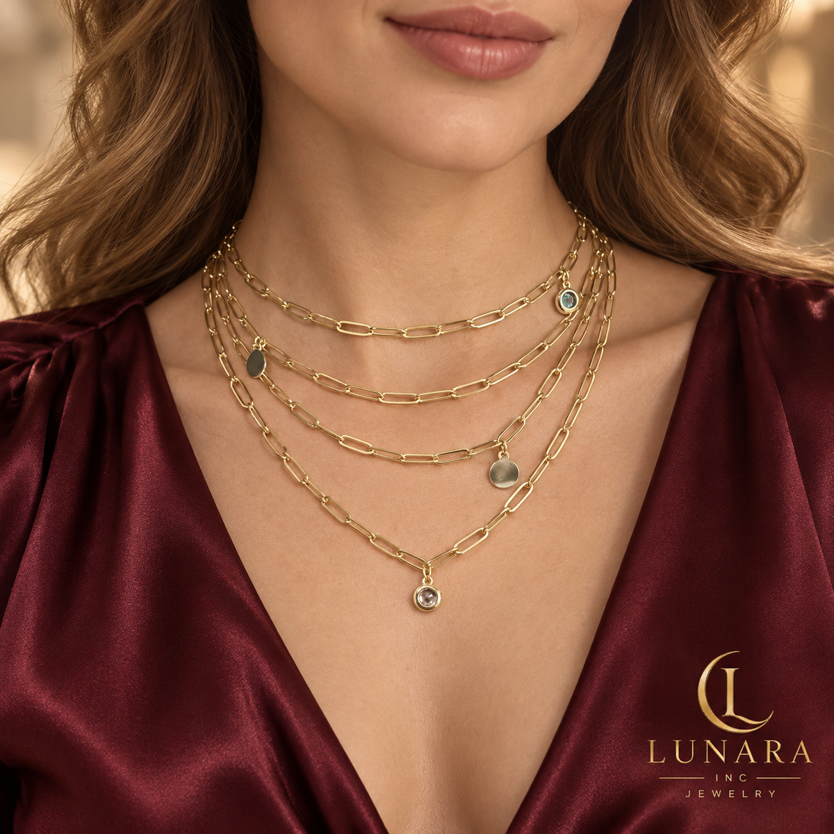 Four-Layer Paperclip Charm Necklace