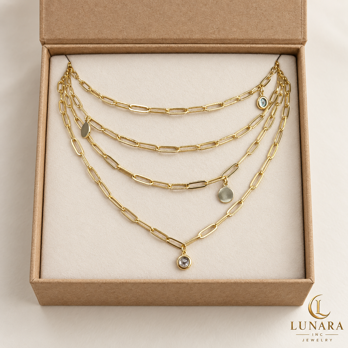 Four-Layer Paperclip Charm Necklace
