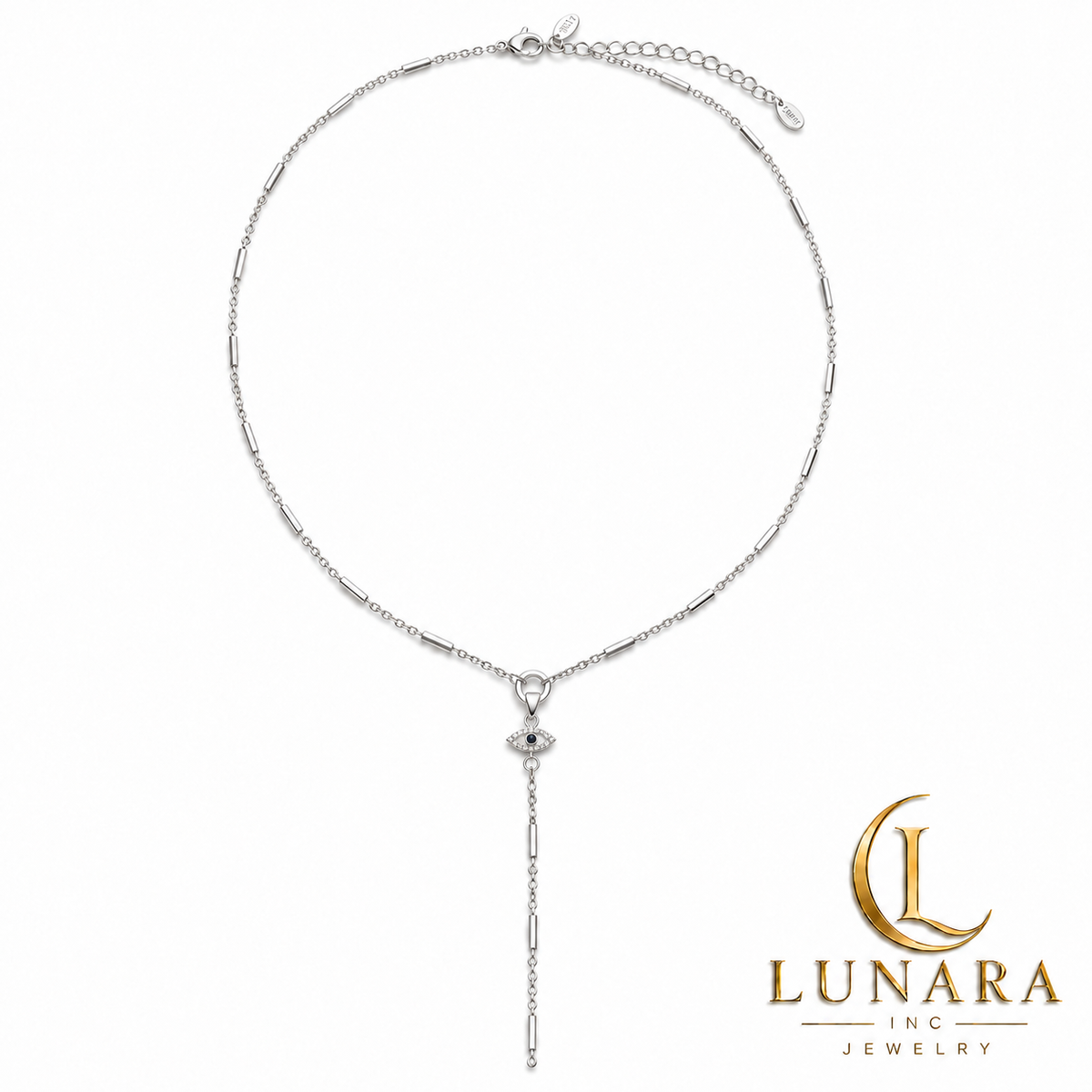 Silver Protective Eye Lariat Necklace
