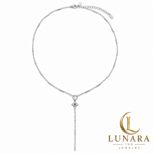 Silver Protective Eye Lariat Necklace