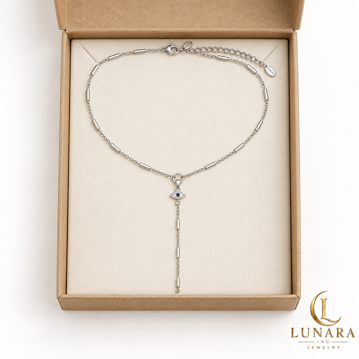 Silver Protective Eye Lariat Necklace