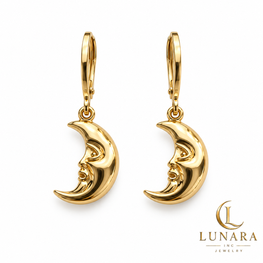 Celestial Moon Face Drop Earrings