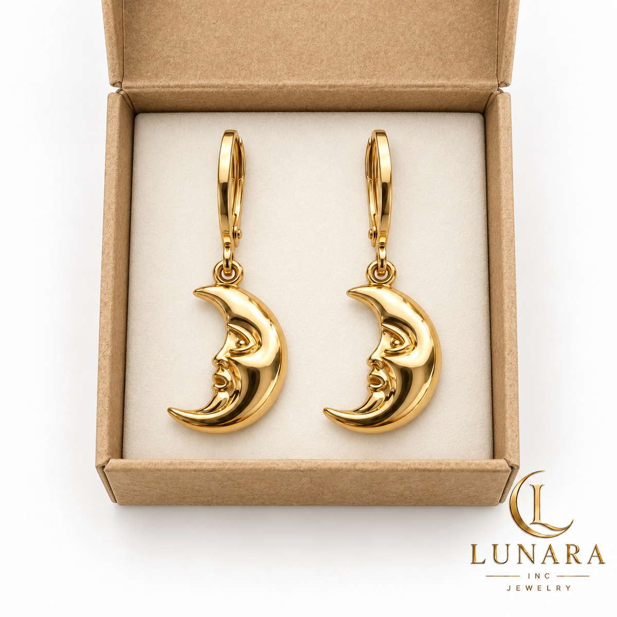 Celestial Moon Face Drop Earrings