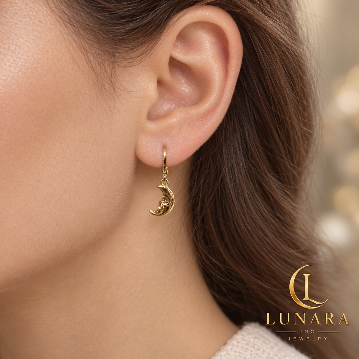 Celestial Moon Face Drop Earrings