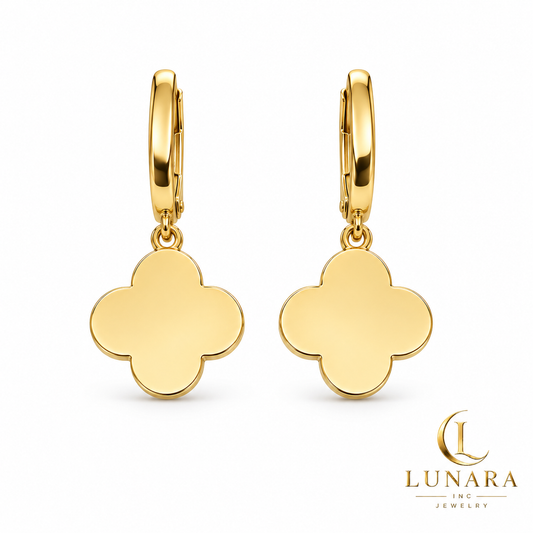 Polished Four-Petal Flower Drop Earrings