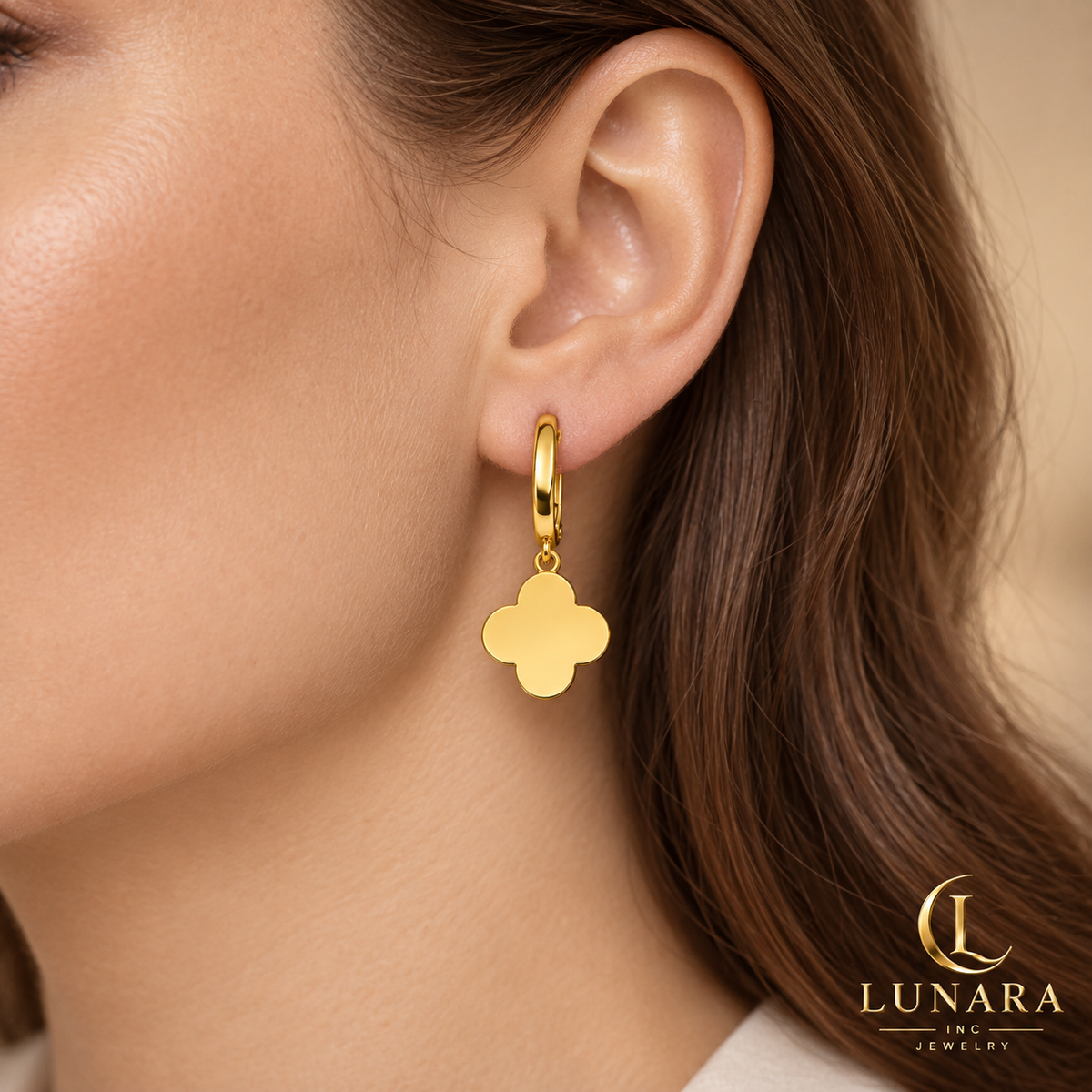 Polished Four-Petal Flower Drop Earrings
