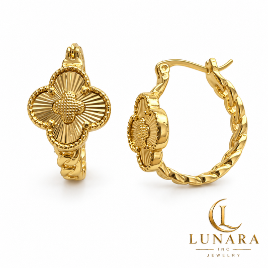 Radiant Four-Petal Flower Hoop Earrings
