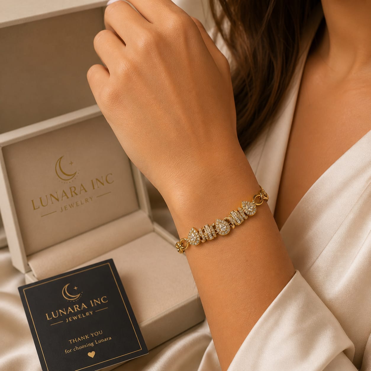 Lunara Crystal Drop Bracelet – Gold Edition