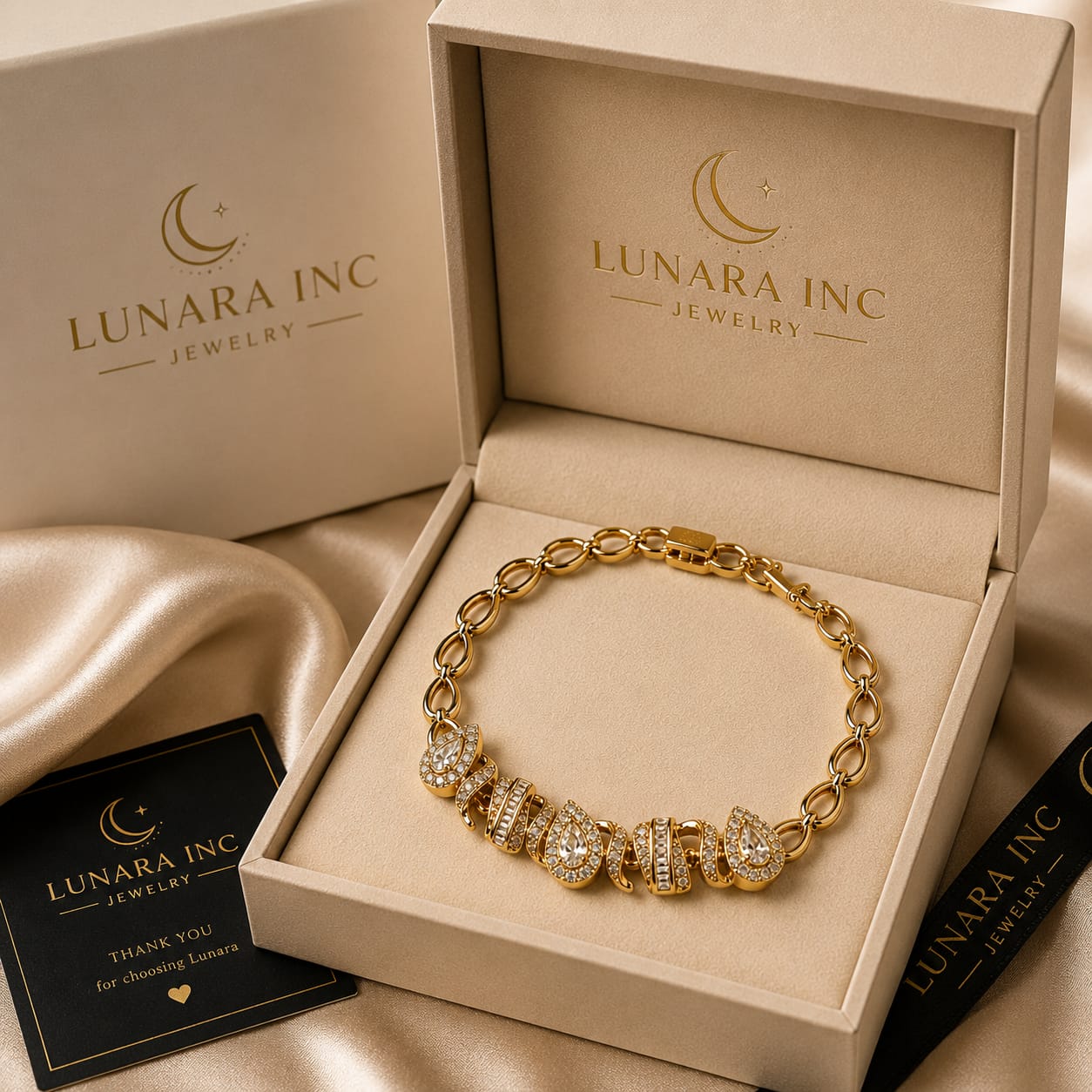 Lunara Crystal Drop Bracelet – Gold Edition