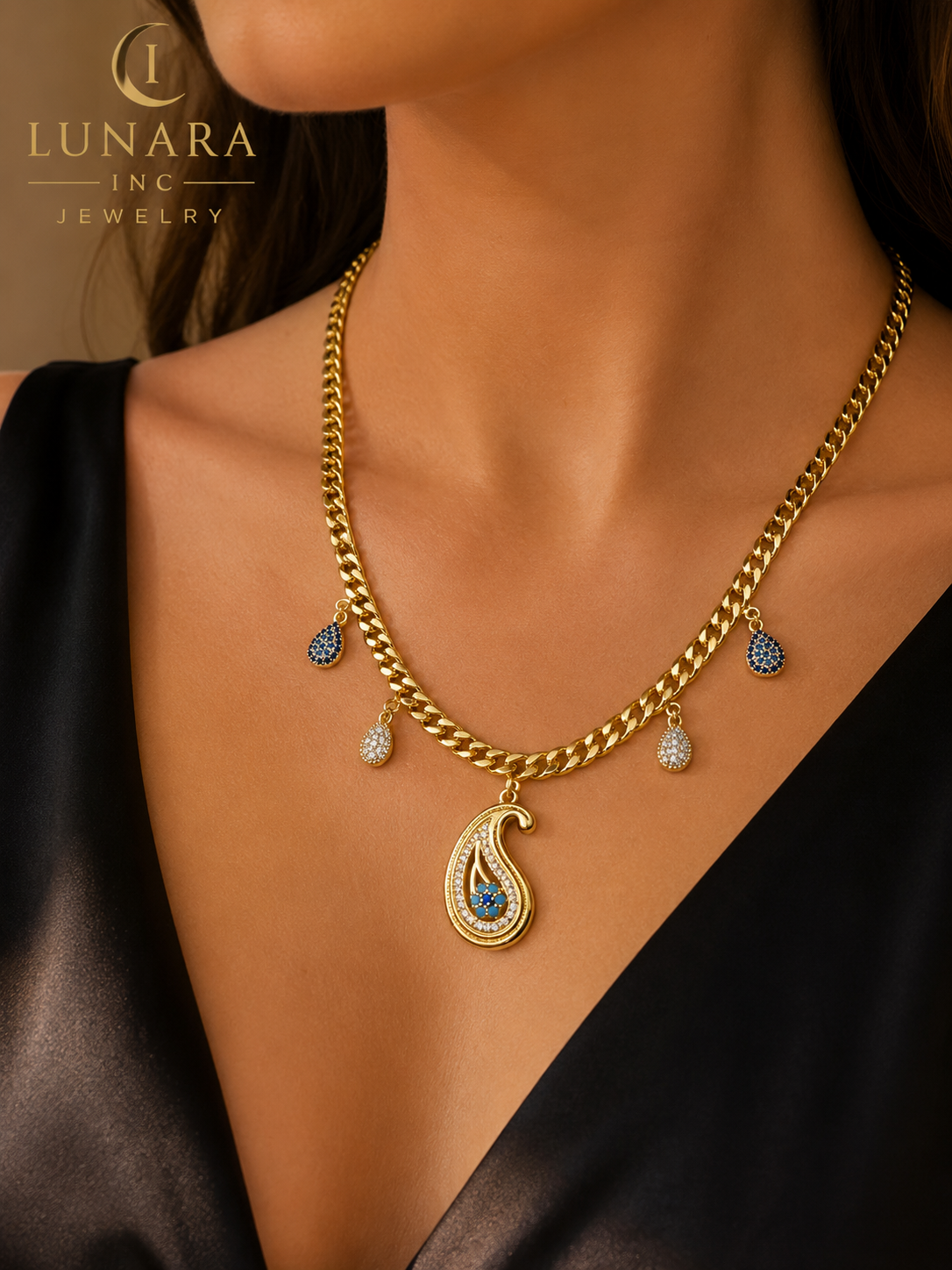Lunara Sapphire Drop Necklace