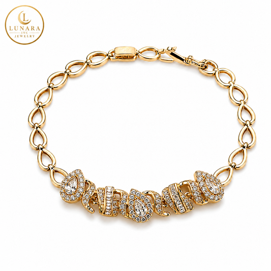 Lunara Crystal Drop Bracelet – Gold Edition
